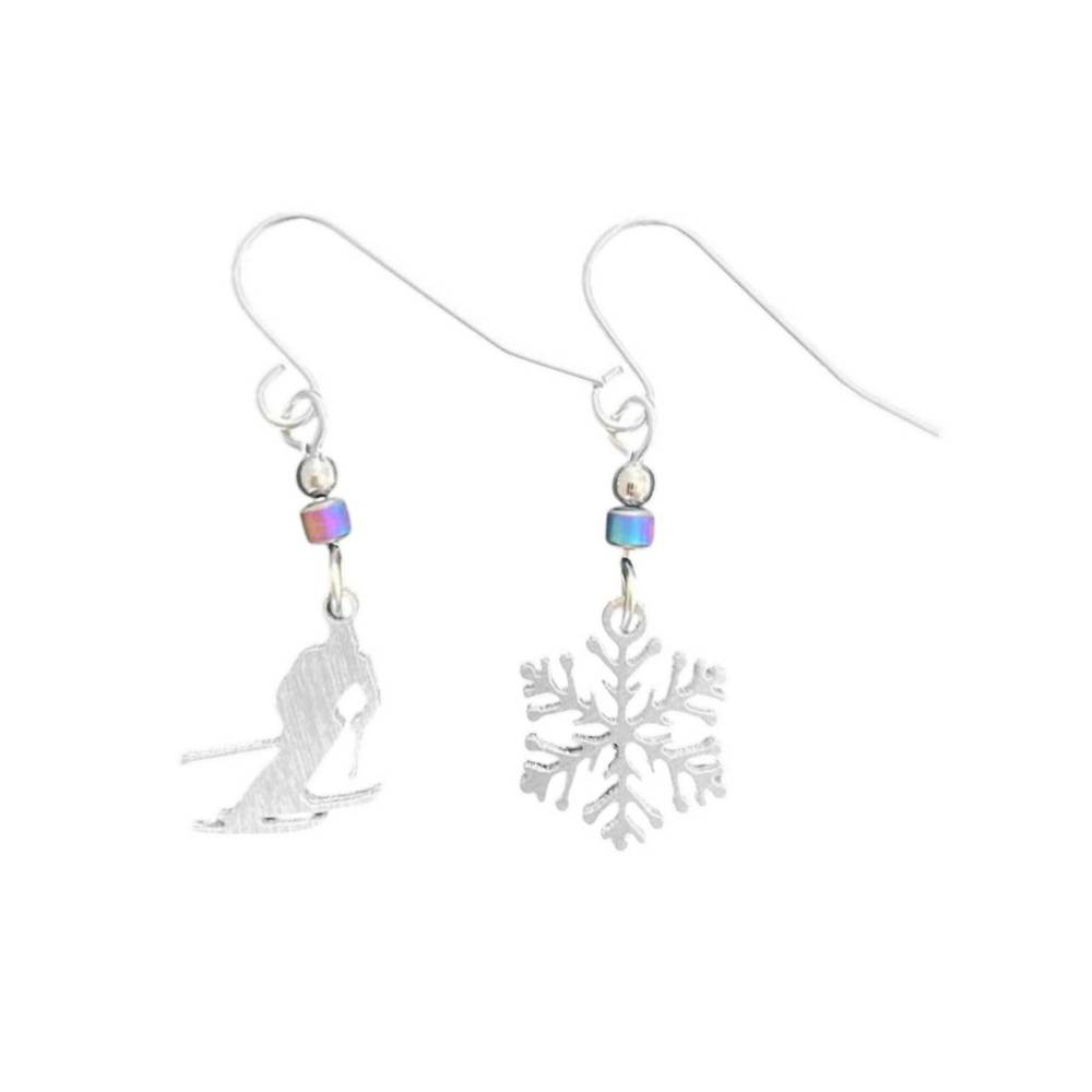 NEW CLOSE 2 UR HEART women's skier and snowflake earrings in silver